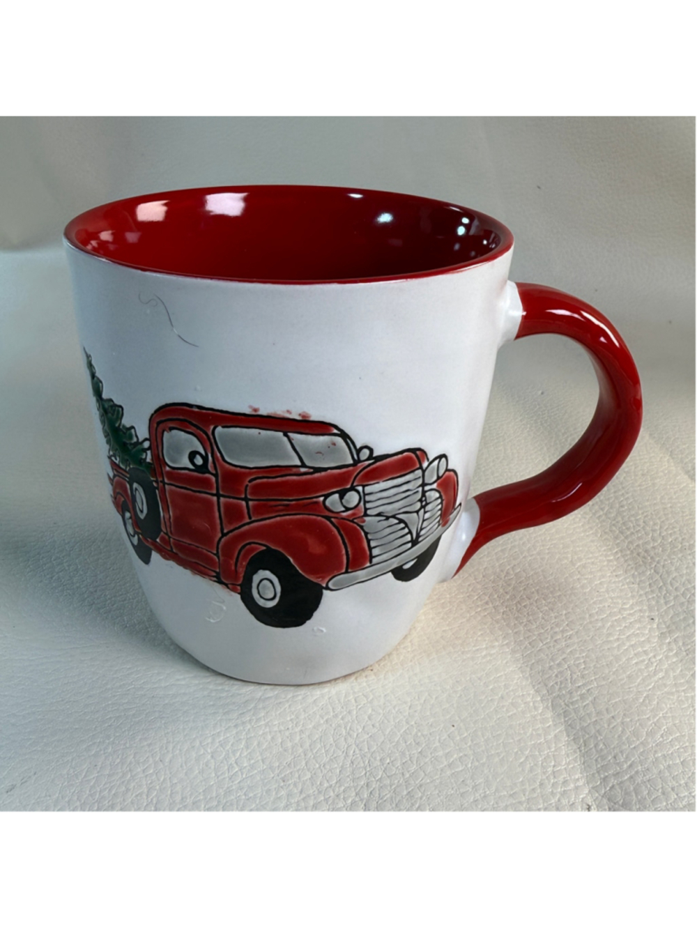 Spectrum Designz Christmas Mug Red Vintage Truck Tree Ceramic Coffee Cup Holiday